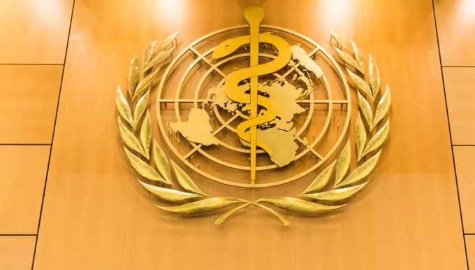 Das Logo der Weltgesundheitsorganisation (WHO) im Hauptsitz in Genf. Coronavirus China WHO USA