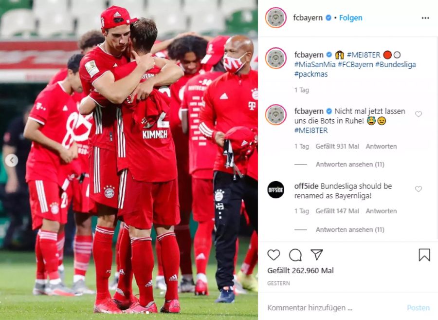 Der FC Bayern München muss ohne Fans den Meistertitel feiern.