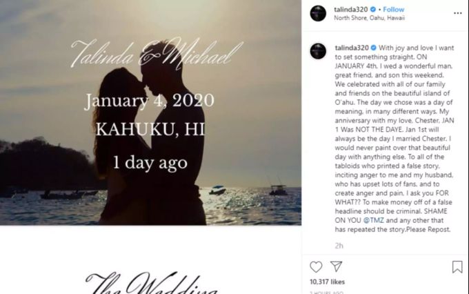 Talinda heiratete Michael am 4. Januar.