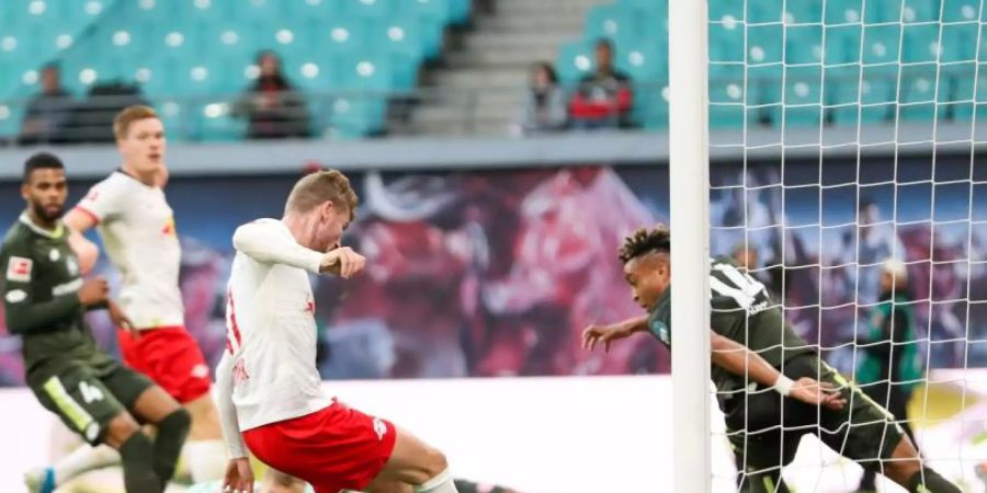 Leipzigs Timo Werner (M) hatte gehörigen Anteil am Leipziger Kantersieg gegen Mainz. Foto: Jan Woitas/dpa-Zentralbild/dpa