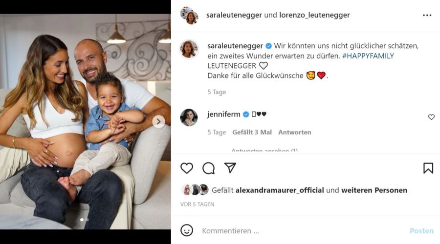 Sara Leutenegger und Lorenzo erwarten noch ein Kind.