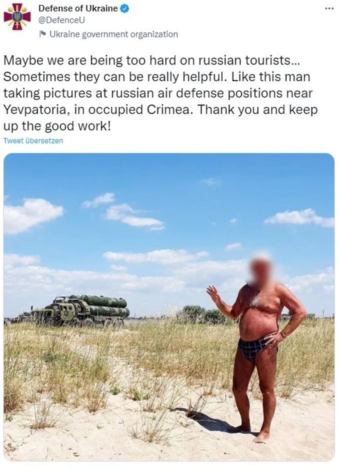 Das ukrainische Verteidigungsministerium bedankte sich spöttisch bei dem russischen Touristen auf der Krim. Ukraine Krieg