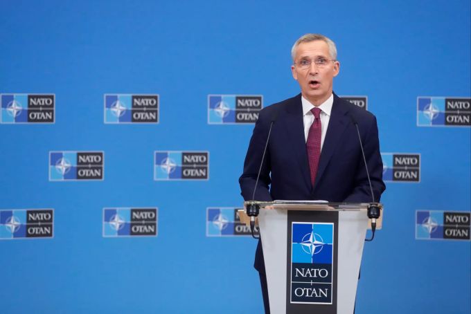 Nato-Generalsekretär Jens Stoltenberg hält am 26. November 2021 in Brüssel eine Pressekonferenz ab. Pre-Ministeriel press conferenceof the NATO Secretary General..