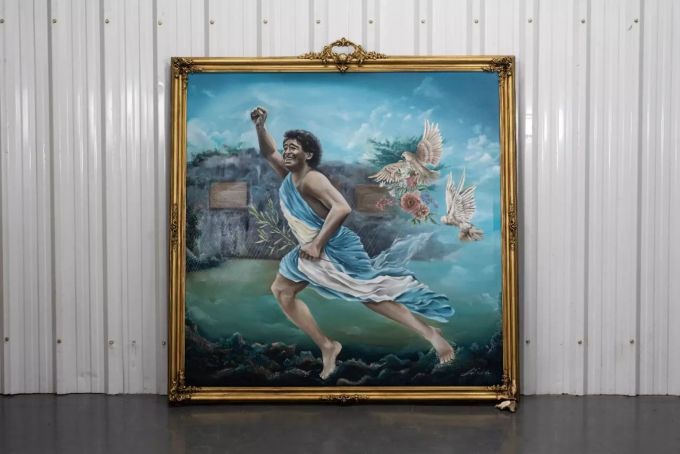Das Ölgemälde «Entre Fiorito y el cielo» von Künstlerin Lu Sedova zeigt Diego Maradona. Diego Maradona Gemälde