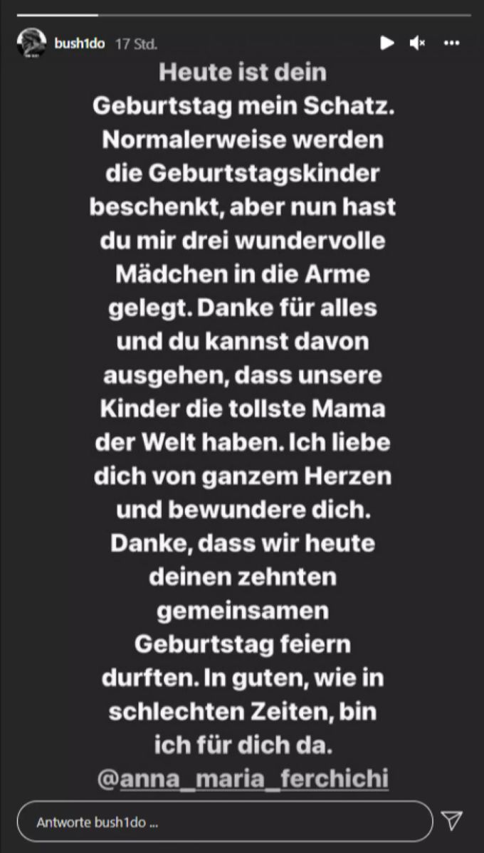 Diese liebevolle Nachricht postet Bushido auf seiner Instagram-Story. bushido