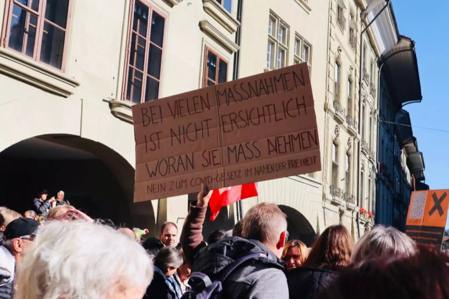 Die Teilnehmer stellten sich auch gegen das Covid-Gesetz.