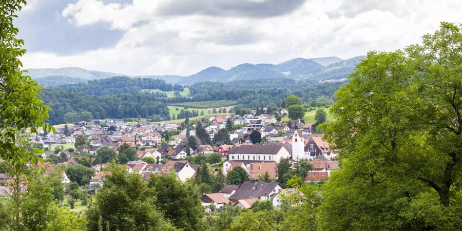 Blick auf die Kirche Sankt Petrus in Büsserach (SO).