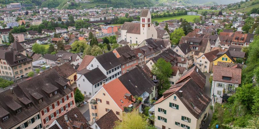 Blick auf die Altstadt Sargans im Kanton St. Gallen.