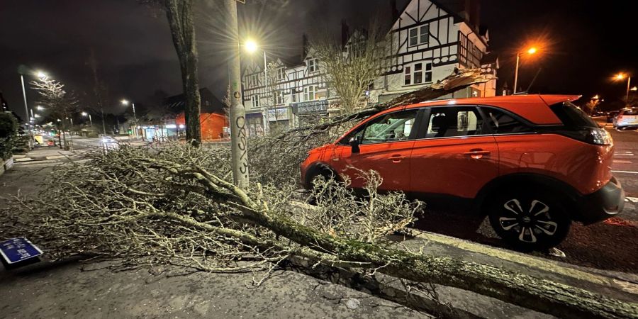 Der britische Wetterdienst warnt vor extrem starkem Wind und Regen: In der nordirischen Hauptstadt Belfast sind mehrere Bäume umgestürzt.