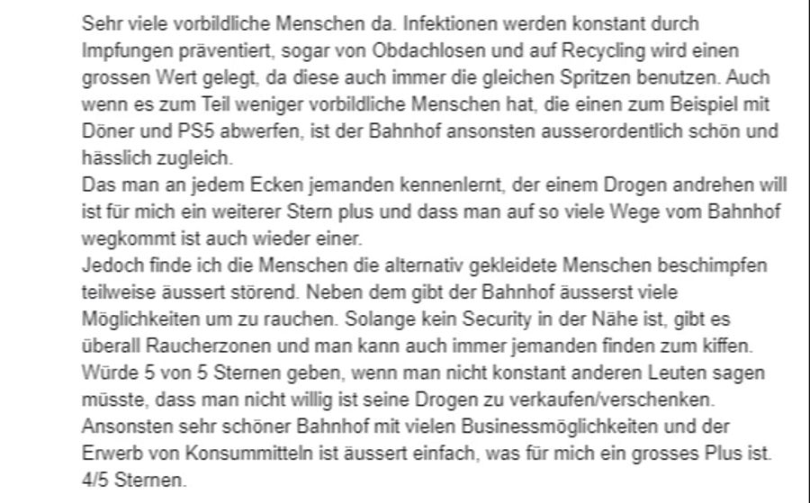 Einen halben Roman schreibt dieser User über den Bahnhof Zürich.