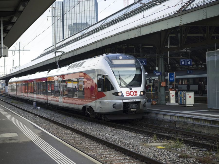 Mit ganzer Skimontur besetzt eine Skifahrerin in der Südostbahn ein ganzes Zugabteil.