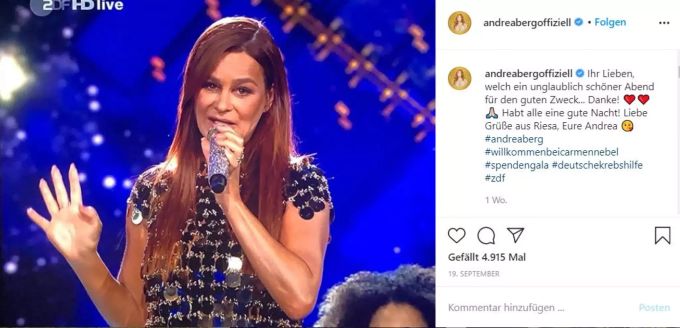 Der Instagram-Post von Andrea Berg. andrea berg