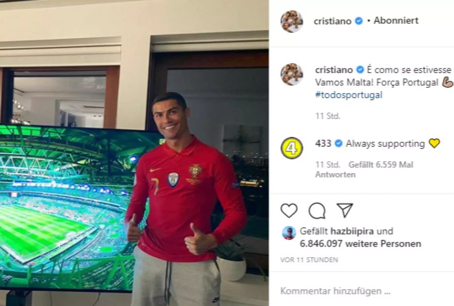 Ronaldo verfolgte die Partie am Bildschirm.