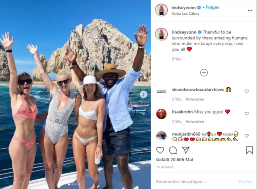 Lindsey Vonn mit Freunden und Verlobtem auf der Yacht.