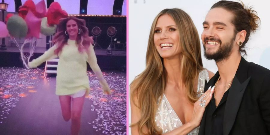 Links: Fans sehen bei diesem Schnappschuss ein Baby-Bäuchlein; rechts: Heidi Klum turtelt mit Tom Kaulitz.