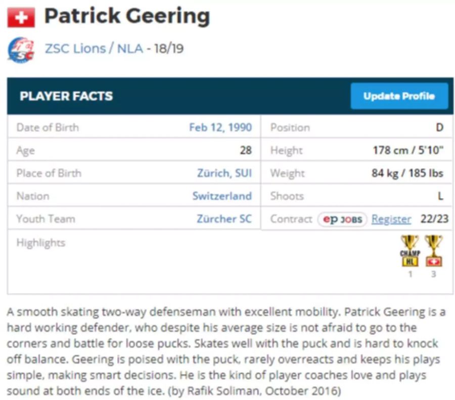 Patrick Geerings Profil.