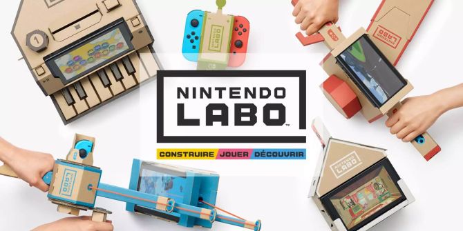 Ein generisches Nintendo Labo Bild. Diverse Labo Konstrukte, wie eine Angelrute ein Haus oder ein Piano sind zu sehen. In der Mitte steht gross Nintendo Labo geschrieben.