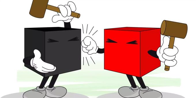 Zwei Stimmzettel-Boxen wollen sich gegenseitig mit einem Hammer kloppen. (Symbolbild) Zwei Stimmzettel-Boxen wollen sich gegenseitig mit einem Hammer kloppen. (Symbolbild)