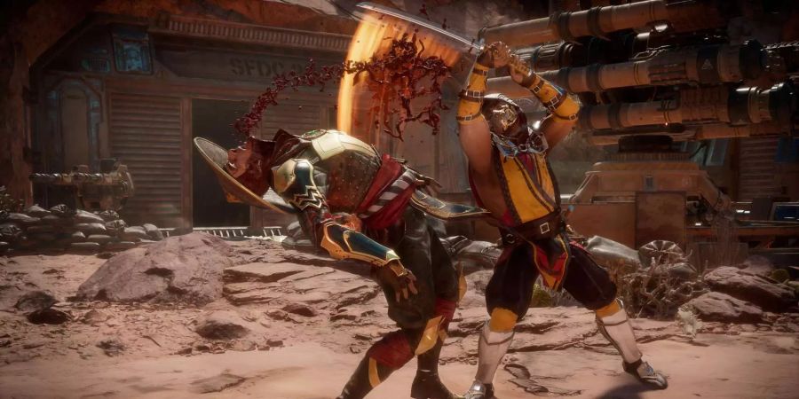 Zwei Kämpfer prügeln sich in Mortal Kombat 11.