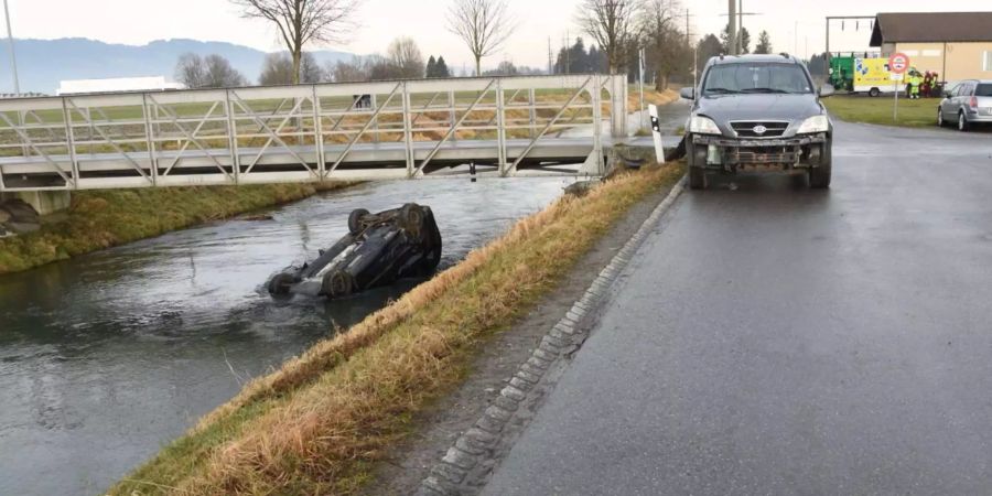 Durch den Aufprall stürzte eines der Autos das Wiesenbord hinunter.