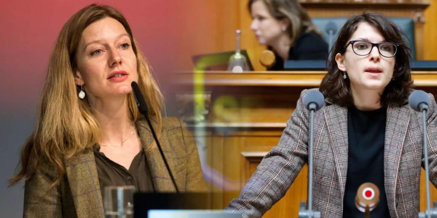 SP-Frauen-Co-Präsidentin Natascha Wey (l.) und SP-Nationalrätin Mattea Meyer (r.) fordern am Tag der Frau frei.