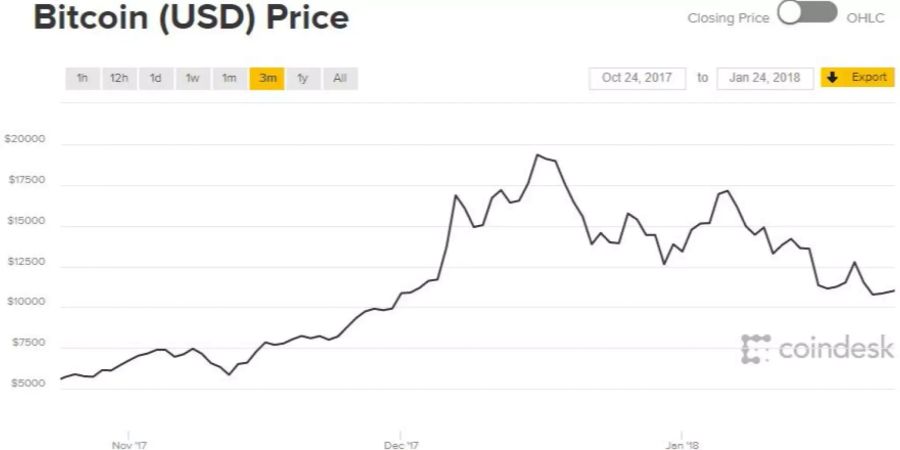 Der Bitcoin ist die beliebteste Kryptowährung. Der Preis schwankt stark.