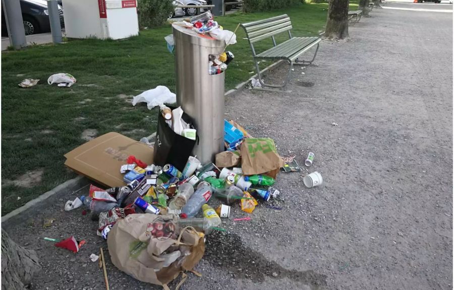 Zu viel Verpackung für den kleinen Abfalleimer - Laut ERZ ein Problem der wachsenden Verpackungen.