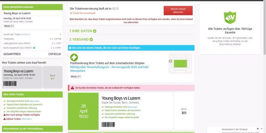 Bei Viagogo erwarten geneigte YB-Fans horrende Buchungsgebühren.