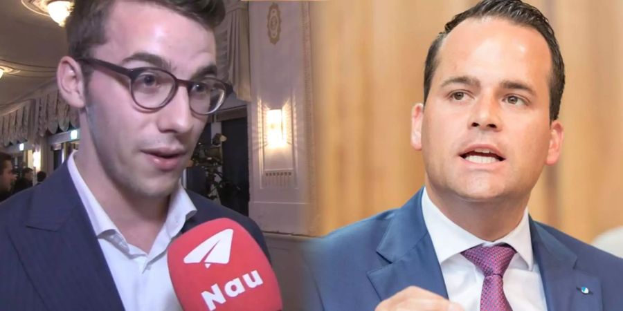 Links der Präsident der Jungfreisinnigen, Andri Silberschmidt, rechts der FDP-Ständerat Damian Müller. Beim Geldspielgesetz und beim Umgang miteinander ist man sich nicht einig.