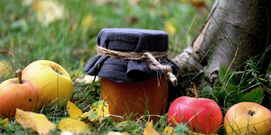 Konfitüre Glas Äpfel Herbst Fallobst