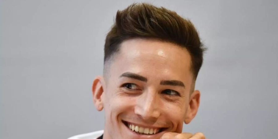 Marcel Nguyen nimmt an einer Pressekonferenz der deutschen Turner teil. Foto: Thomas Kienzle