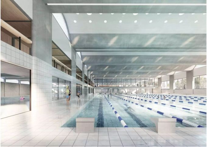 Die Schwimmhalle Neufeld von innen. Schwimmhalle Neufeld