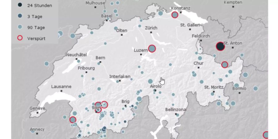 Seismographische Karte der Schweiz.