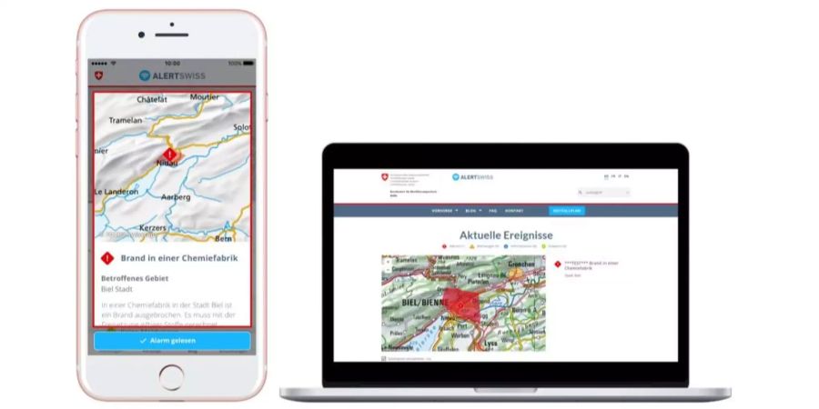 Der Alarm geht über die App sowie die Webseite raus.