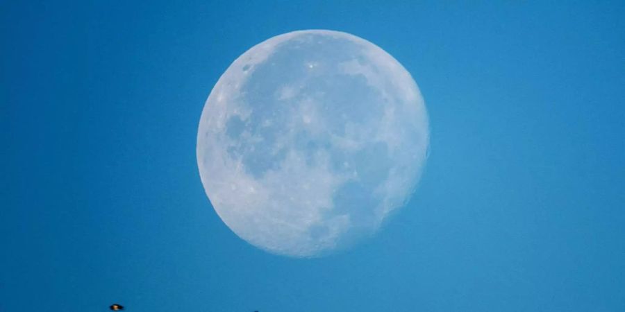 Der Mond strahlt am Himmel über Düsseldorf.