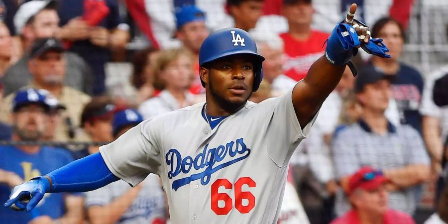 Dodgers-Spieler Puig jubelt nach einem Punktgewinn seines Teams.