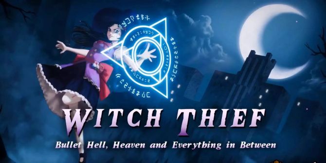 Die Coverat zu Witch Thief. Eine Hexe mit einem Schloss im Hintergrund ist auf blauem Hintergrund zu sehen. Die Hexe zaubert.