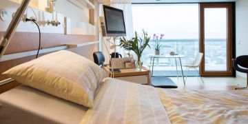 Blick in ein Zimmer mit Aussicht im Bettenhaus Triemli.