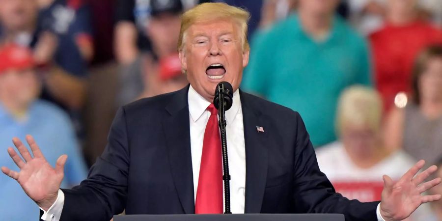 US-Präsident Donald Trump spricht zu einer Gruppe von Unterstützern im Ford Center in Evansville, Indiana (US).