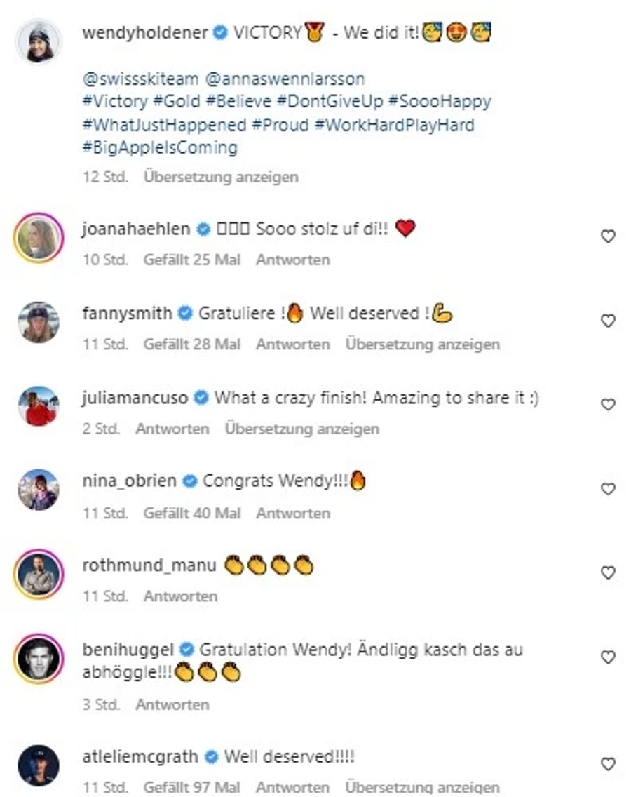 Joana Hählen, Beni Huggel, Julia Mancuso und Co. gratulieren der Schweizerin via Insta.