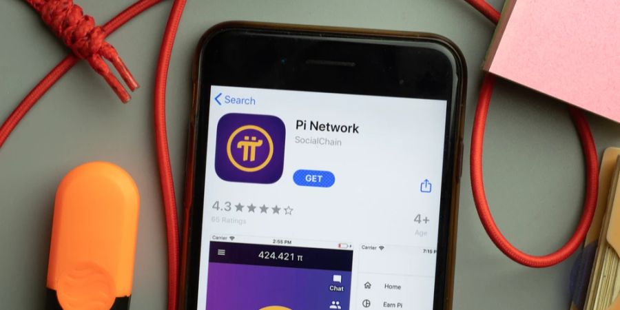 Smartphone Pi Network App Store Schreibtisch Büroutensilien