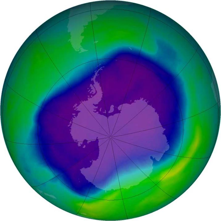 Ein von der NASA zur Verfügung gestelltes Bild der Ozonüberwachungsinstrumente an Bord des Satelitten Aura zeigt die Ausdehnung des Ozonlochs über der Antarktis am 24. September 2006.