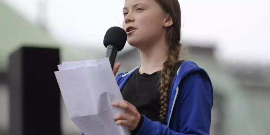 Greta Thunberg, Klimaaktivistin und Schülerin aus Schweden, spricht während des Fridays for Future in Stockholm. Foto: Janerik Henriksson/TT/TT NEWS AGENCY/AP/