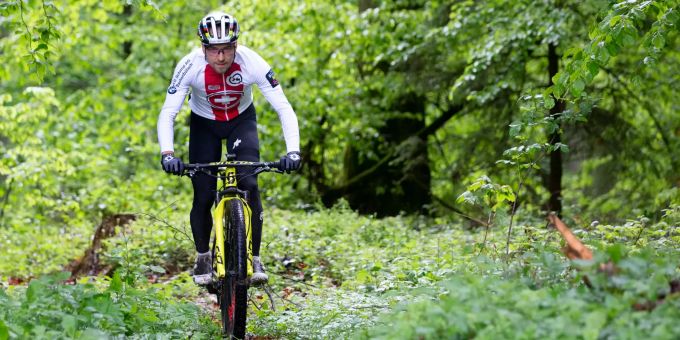 Nino Schurter in Aktion während einem Training anlässlich eines Medien-Events des Schweizer Mountainbike Nationalteams, am Freitag, 10. Mai 2019 in Leuzigen BE. Nino Schurter Albstadt