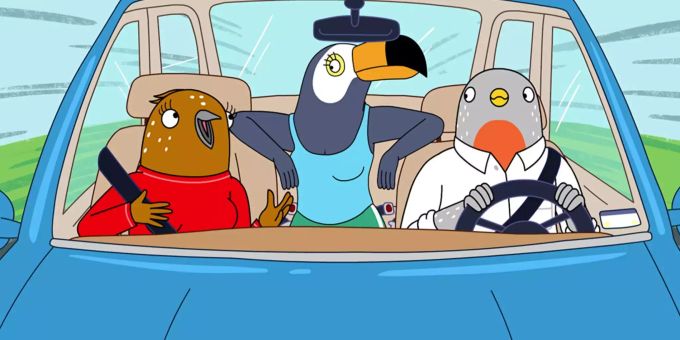 Bertie (Ali Wong) ist mit ihrem Freund Speckle (Steven Yeun) und der besten Freundin Tuca (Tiffany Haddish) unterwegs. Netflix «Tuca & Bertie»