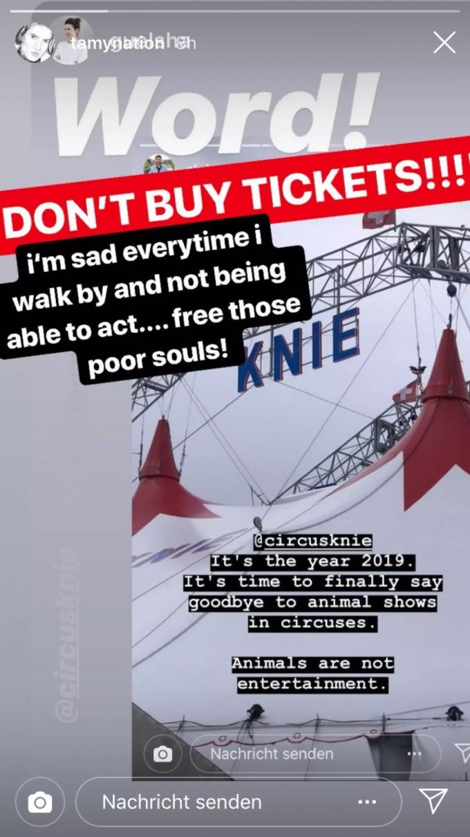 Model Tamy Glauser veröffentlichte dieses Statement in ihrer Instagram-Story. Circus Knie Tamy Glauser