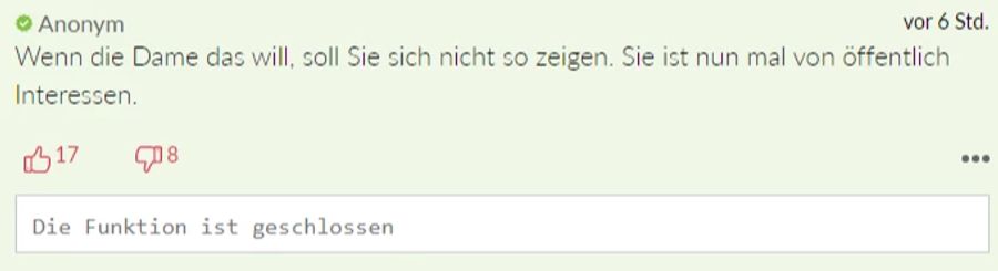 «Anonym» denkt, dass Michelle Hunzikers Leben nun mal von öffentlichem Interesse sei.