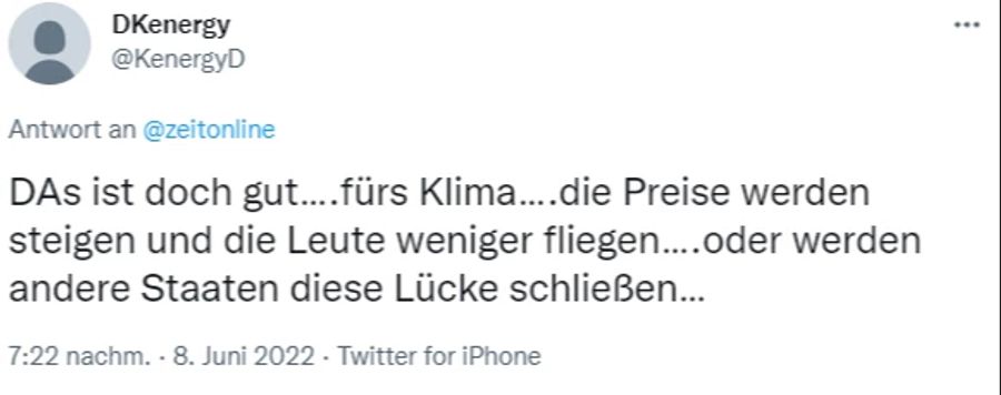 Auf die Nachricht, dass die Lufthansa Flüge streicht, reagiert ein User mit: «Das ist doch gut fürs Klima.»