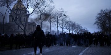 French trade unions demonstration against pension reform in Paris