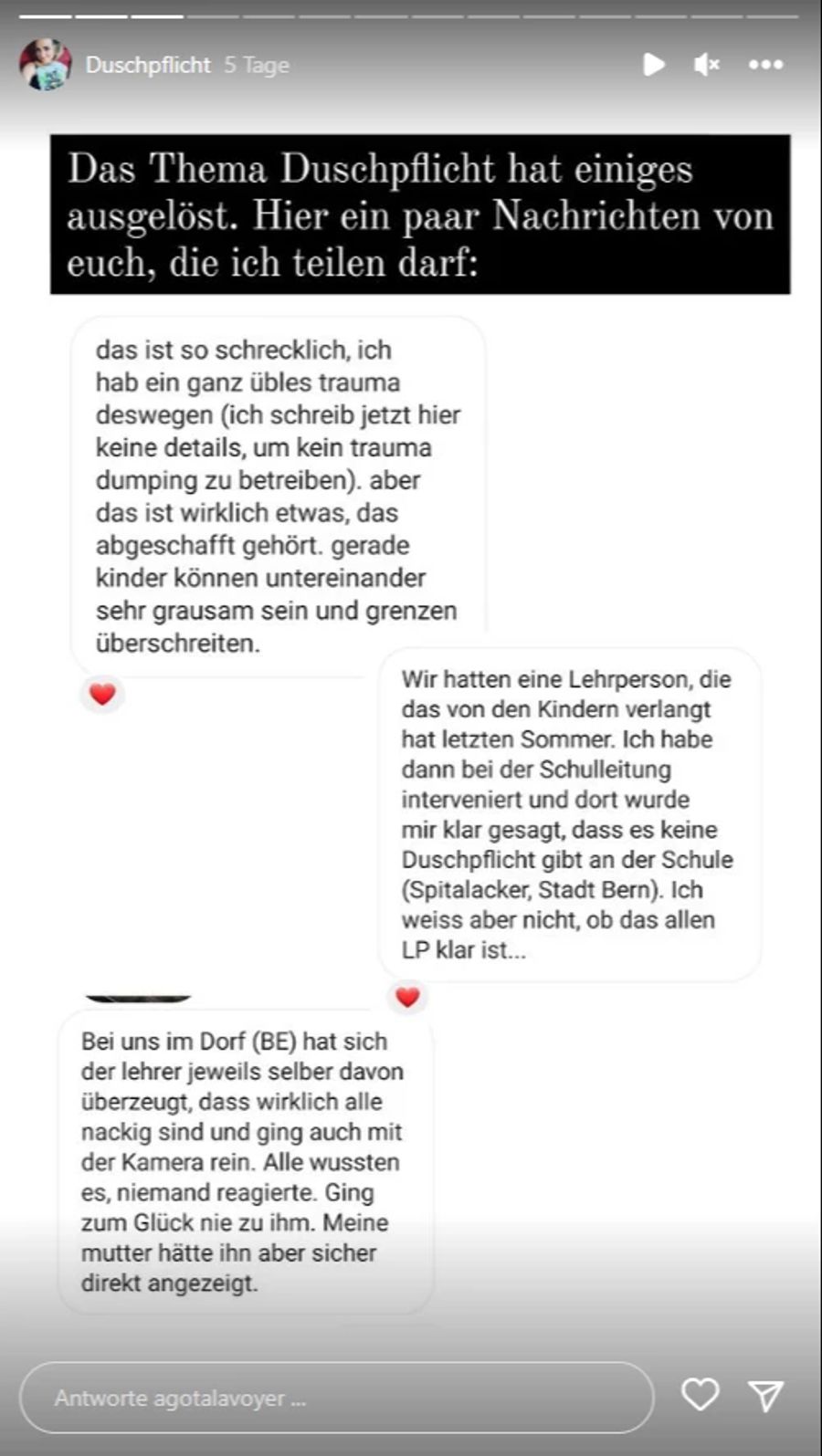 Auf Instagram kritisierte Agota Lavoyer, Expertin für sexualisierte Gewalt, die Duschpflicht an Schulen – und erhielt viel Zuspruch.